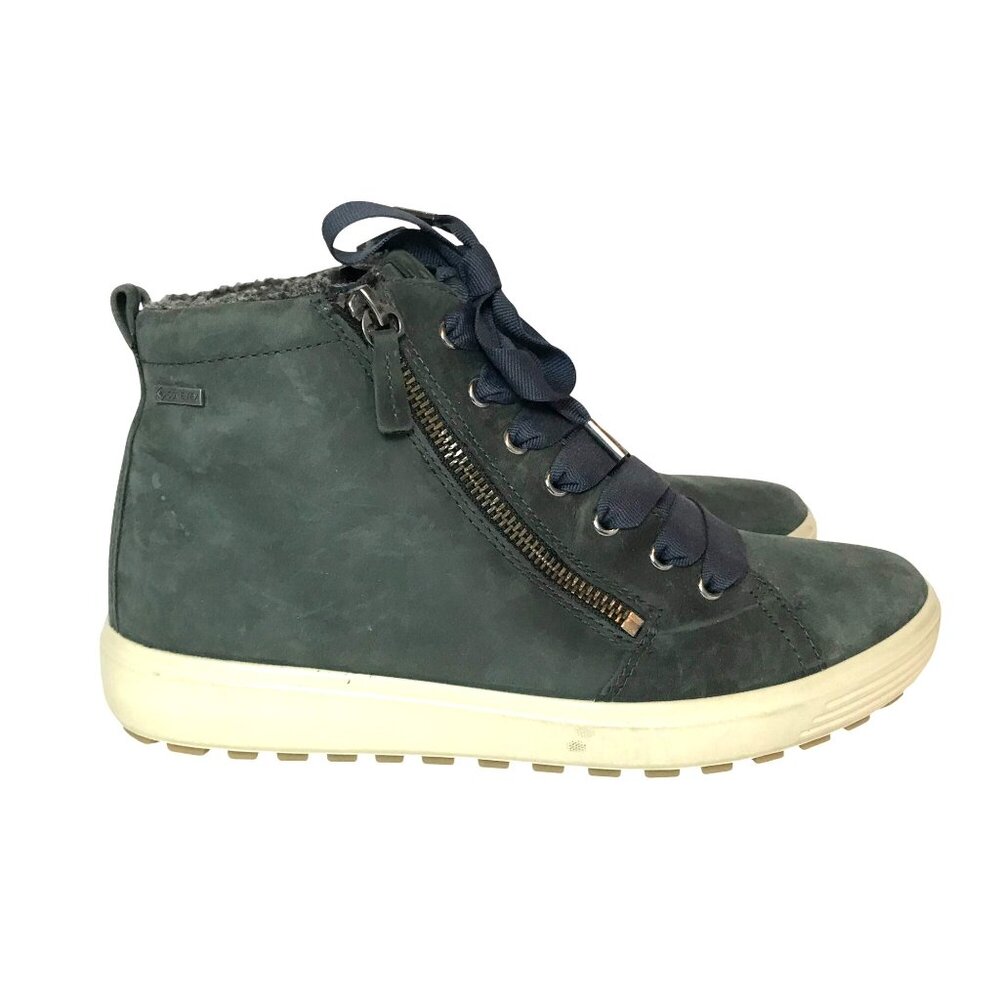 ECCO Womens 8/39 Ankle Boots Gray Green Leather Gore-Tex Winter Shoes
